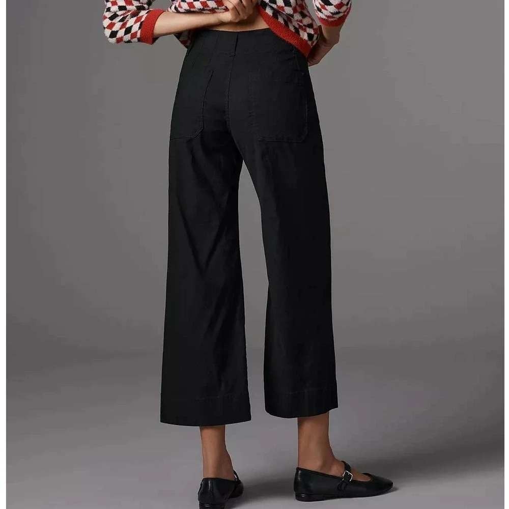 Maeve Anthropologie Black Colette Magic Fabric Crop Wide Leg Pants Linen Size 30 - Picture 2 of 11